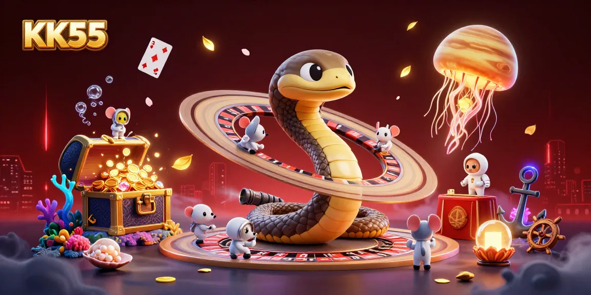 Experience the excitement of KK55 with astronaut mice betting on a cosmic roulette wheel.