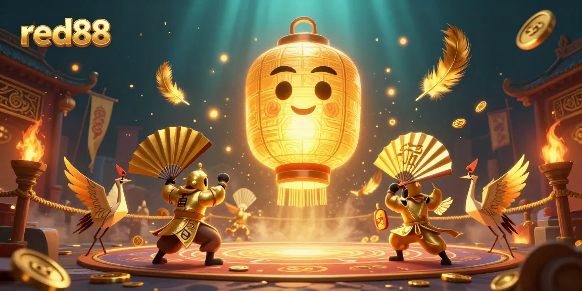 Experience the vibrant world of red88 as golden lantern spirits and warriors ignite a magical casino atmosphere.