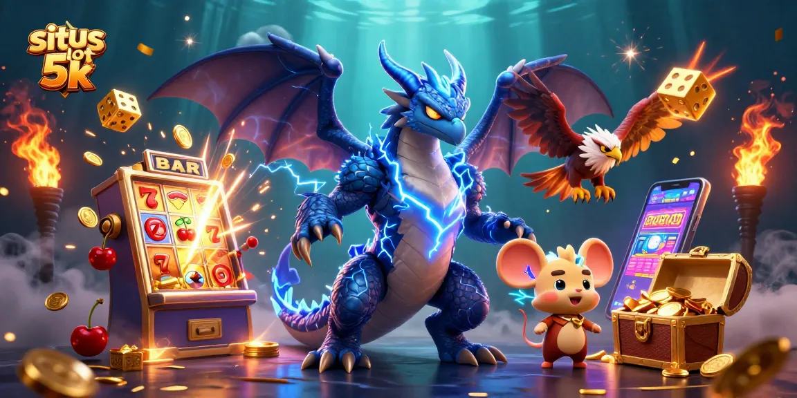 Experience the thrill of winning with situs slot 5k gaming, featuring a dynamic casino scene.
