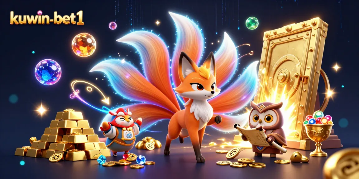 Experience the magic of kuwin-bet1 with vibrant spirits and treasures in this casino-themed illustration.