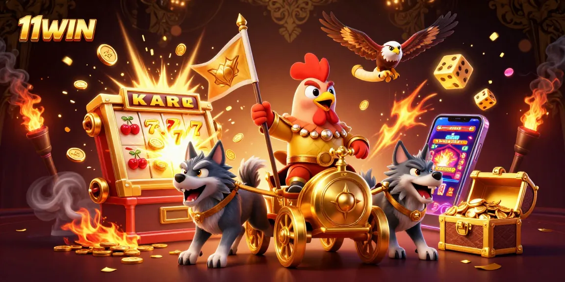 Join the thrilling adventures at 11WIN with our vibrant 3D casino scene, showcasing exciting slot machines and characters.