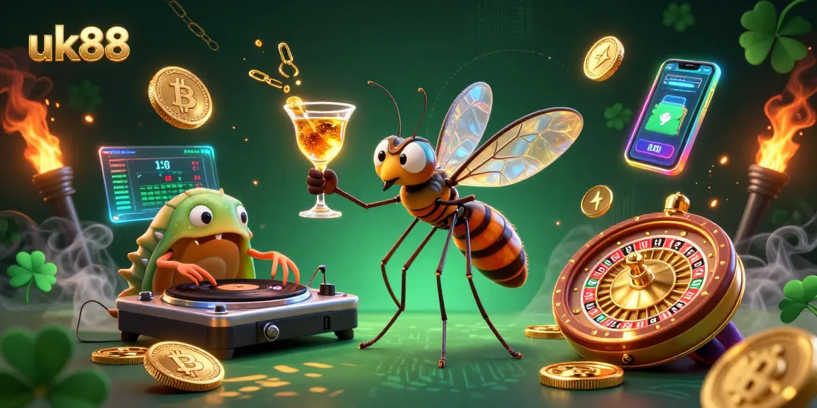 Engage in thrilling gameplay at uk88, featuring a lively 3D casino scene with crypto elements.